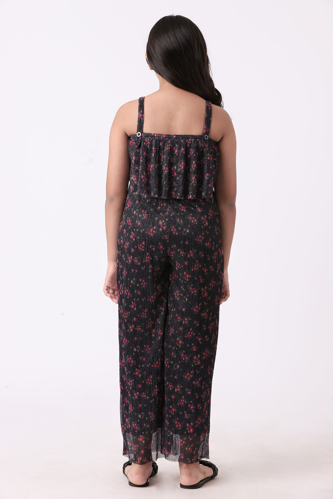 Blue and Pink Floral Straight Jump Suit, Blue, image 4